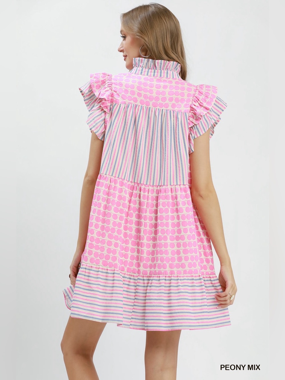 Umgee Mix Patchwork Flutter Sleeve Tiered Dress - Picture 3 of 6